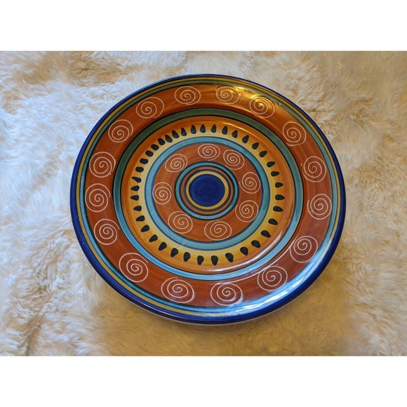 Pier One Italian Swirl Large 14.5" Serving Platter Chop Plate Orange Blue - Picture 2 of 4